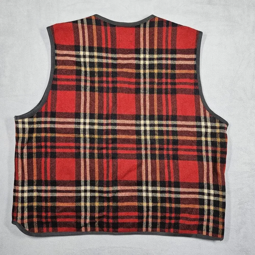Vintage J.Crew Wool‎ Hunting Vest Men’s Size XL Red Plaid Oarsman Outdoorsman